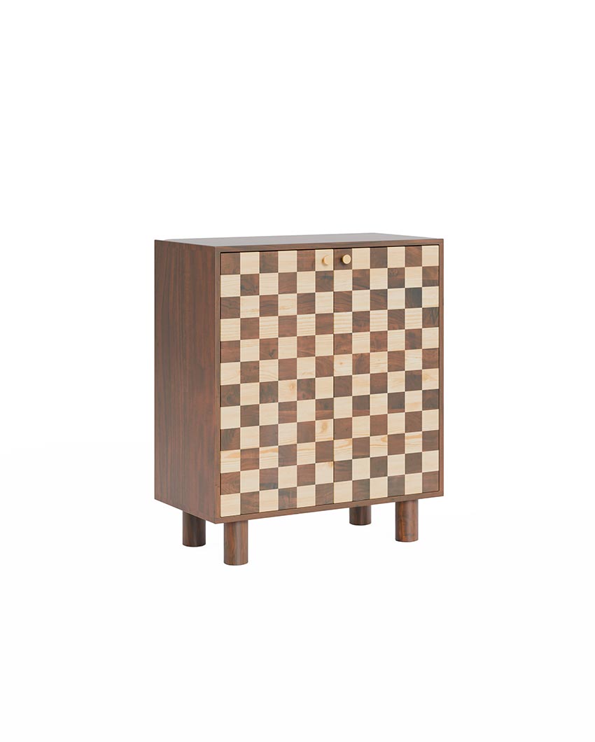 Sleek Brown Chess Bar Cabinet | 35 x 18 x 41 inches