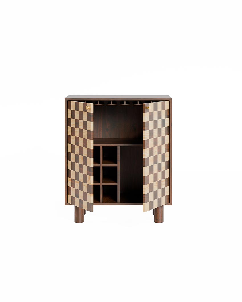 Sleek Brown Chess Bar Cabinet | 35 x 18 x 41 inches