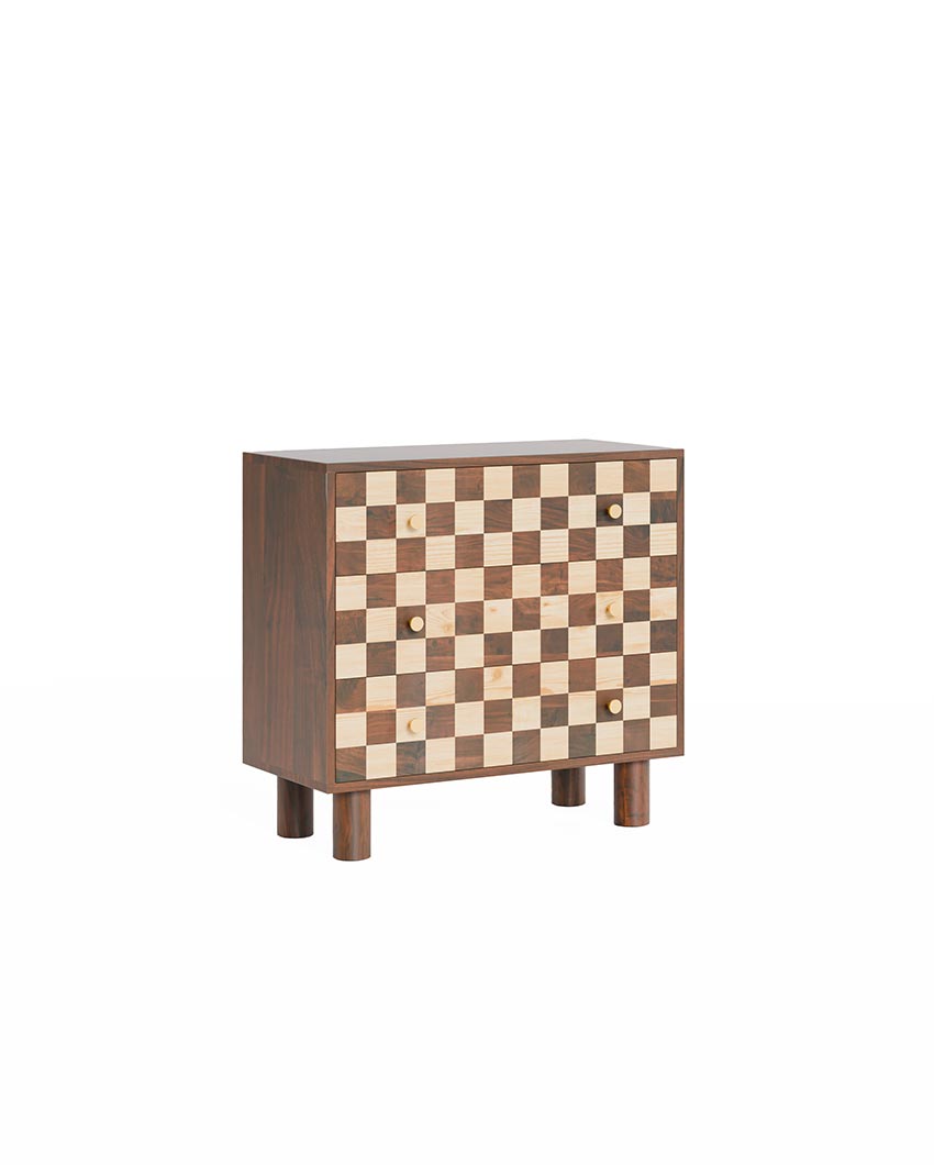 Contemporary Brown Chess Three Drawer Dresser | 35 x 16 x 33 inches