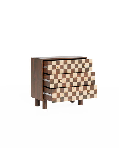 Contemporary Brown Chess Three Drawer Dresser | 35 x 16 x 33 inches