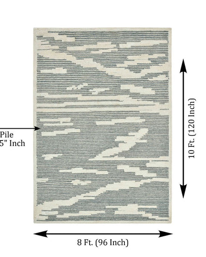 Wool Farmhouse Pattern Hand-Tufted Rug Carpet Loop Pile | 8 x 10 Feet