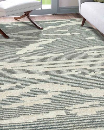 Wool Farmhouse Pattern Hand-Tufted Rug Carpet Loop Pile | 8 x 10 Feet