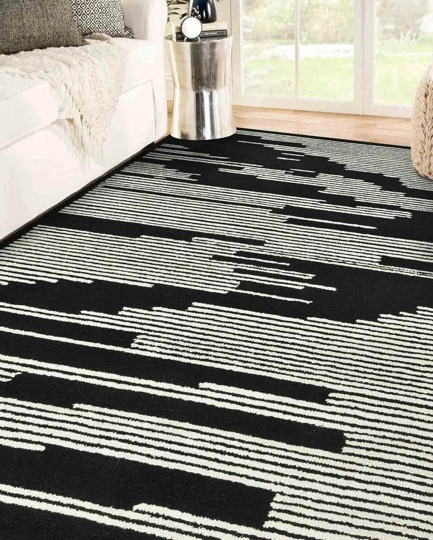 Wool Farmhouse Pattern Hand-Tufted Rug Carpet Loop Pile | 8 x 10 Feet