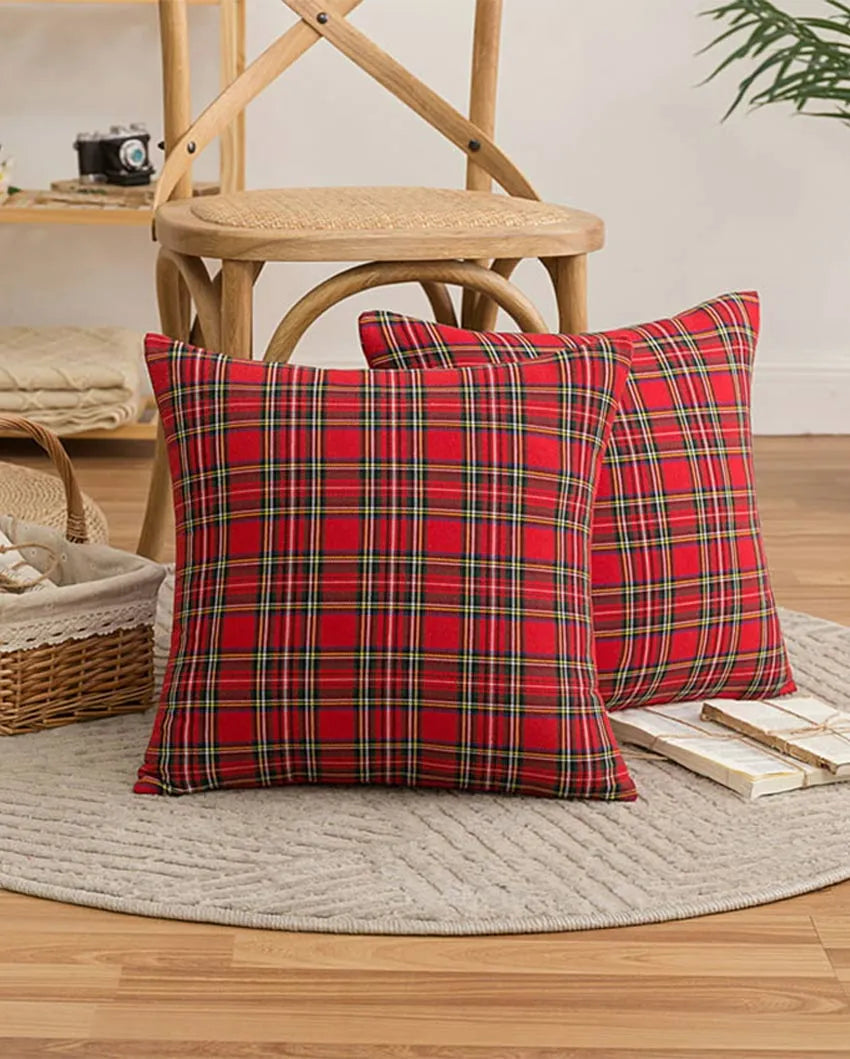 Checkered Woven Cotton Cushion Covers | Set Of 2 | 18 x 18 Inches