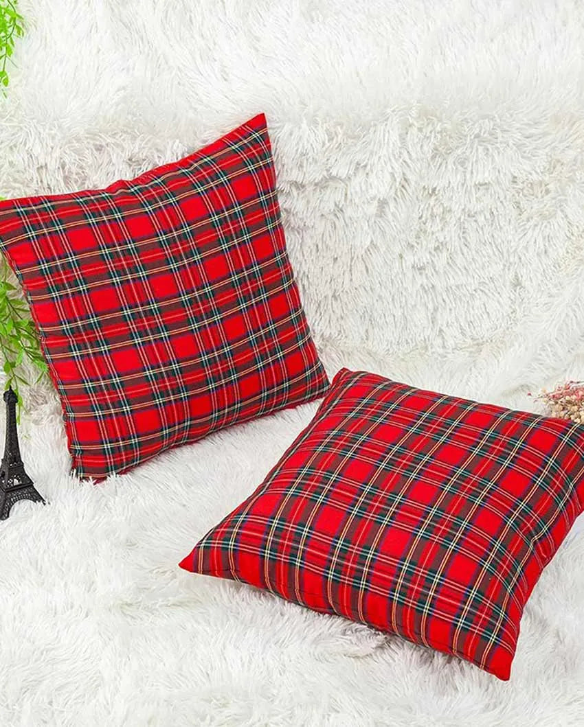 Checkered Woven Cotton Cushion Covers | Set Of 2 | 18 x 18 Inches