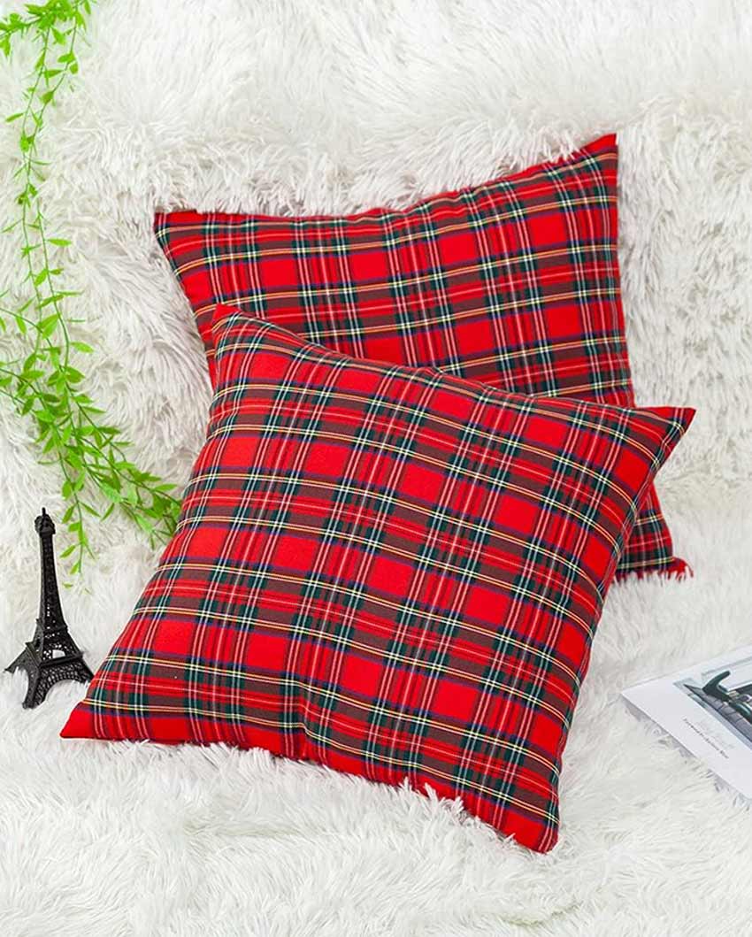 Checkered Woven Cotton Cushion Covers | Set Of 2 | 18 x 18 Inches