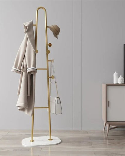 Minimalist Metal Hall Tree Coat Rack Hat Hanger with 10 Hooks in Gold | 22 x 14 inches