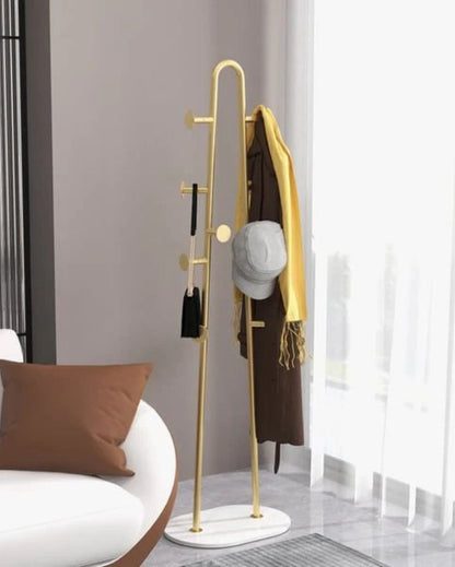 Minimalist Metal Hall Tree Coat Rack Hat Hanger with 10 Hooks in Gold | 22 x 14 inches