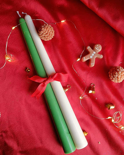 Holiday Christmas Taper Pillar Candles | Set of 2 | 2 x 10 inches