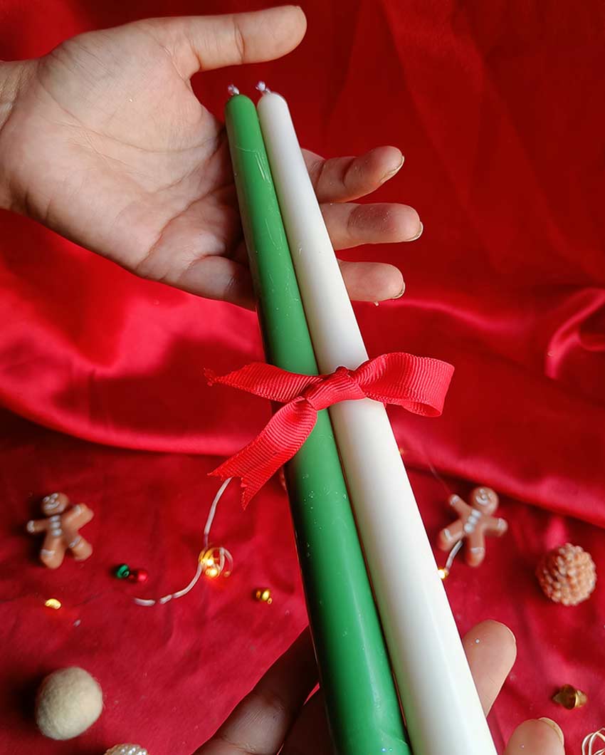 Holiday Christmas Taper Pillar Candles | Set of 2 | 2 x 10 inches