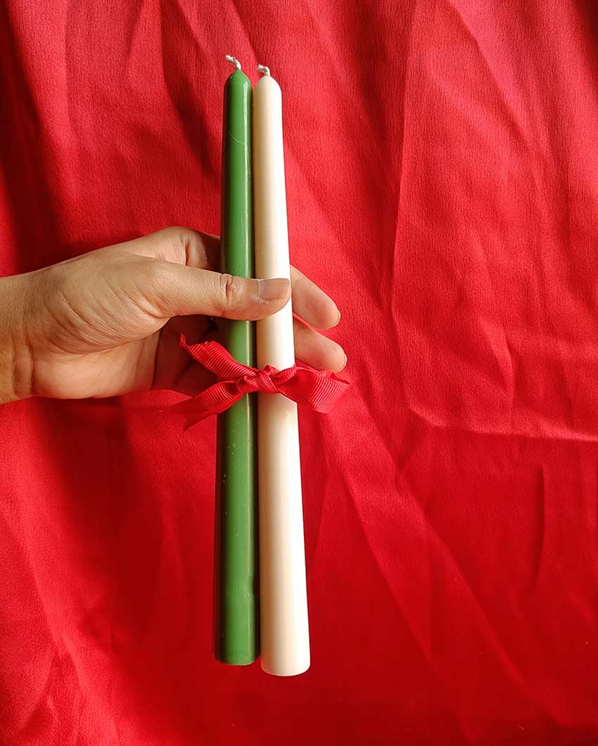 Holiday Christmas Taper Pillar Candles | Set of 2 | 2 x 10 inches