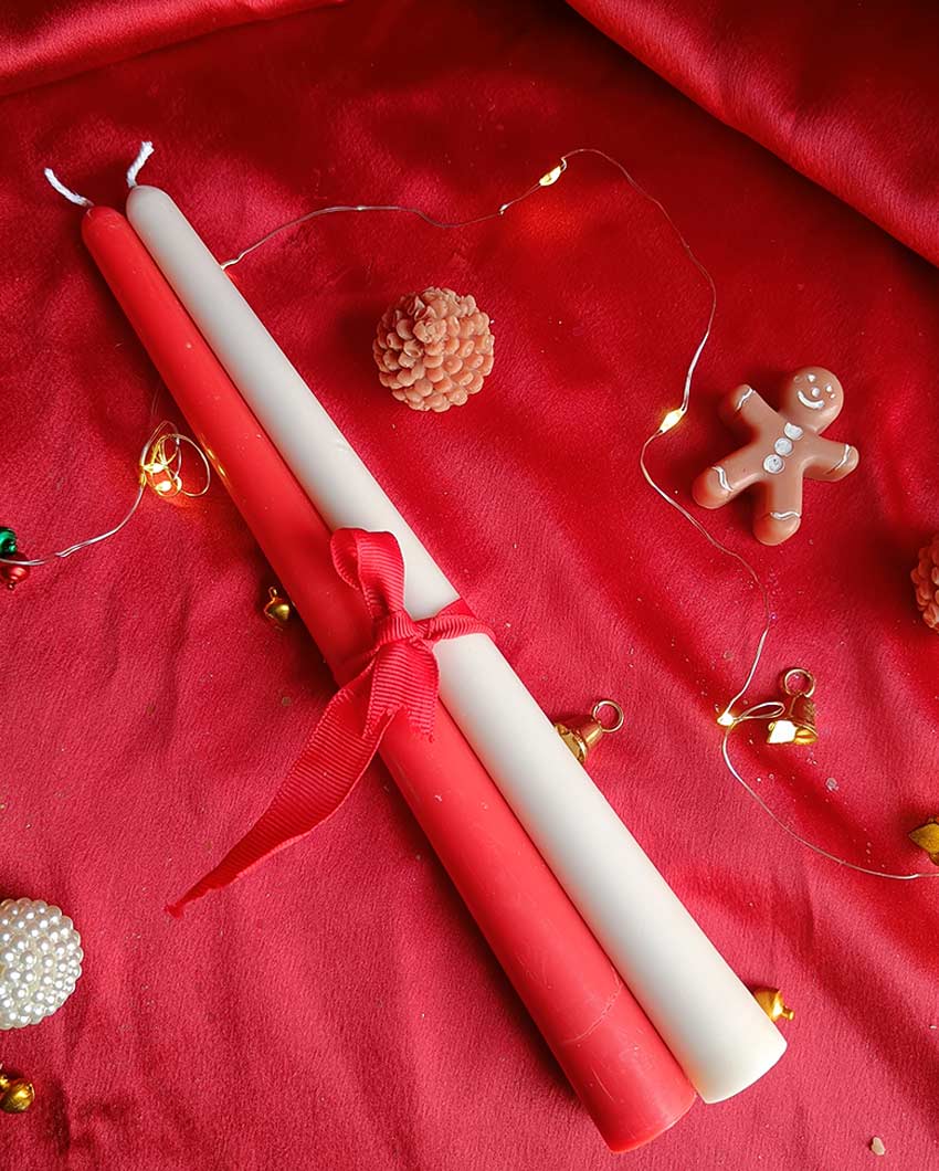 Holiday Christmas Taper Pillar Candles | Set of 2 | 2 x 10 inches