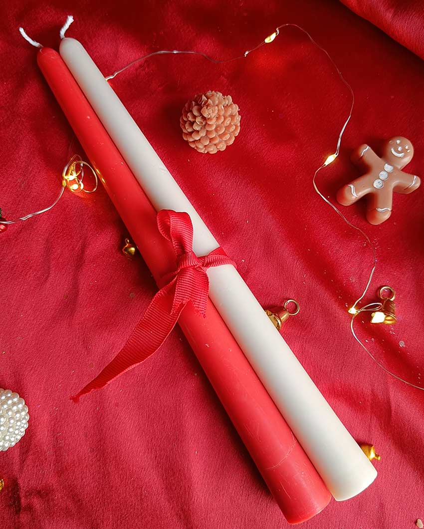 Holiday Christmas Taper Pillar Candles | Set of 2 | 2 x 10 inches