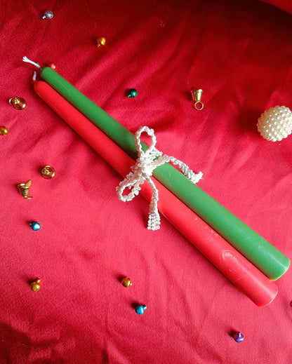 Holiday Christmas Taper Pillar Candles | Set of 2 | 2 x 10 inches