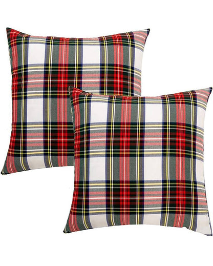 Checkered Woven Cotton Cushion Covers | Set Of 2 | 18 x 18 Inches