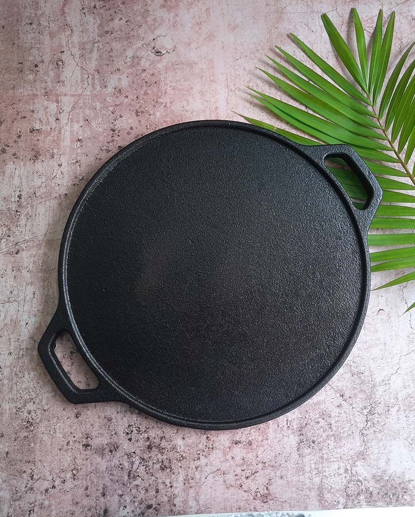 Premium & Durable Crispy and Fluffy Dosas Cast Iron Double Handle Black Tawa | 15 x 12 inches