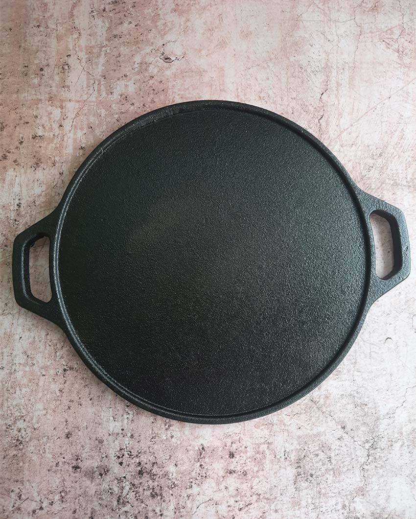 Premium & Durable Crispy and Fluffy Dosas Cast Iron Double Handle Black Tawa | 15 x 12 inches