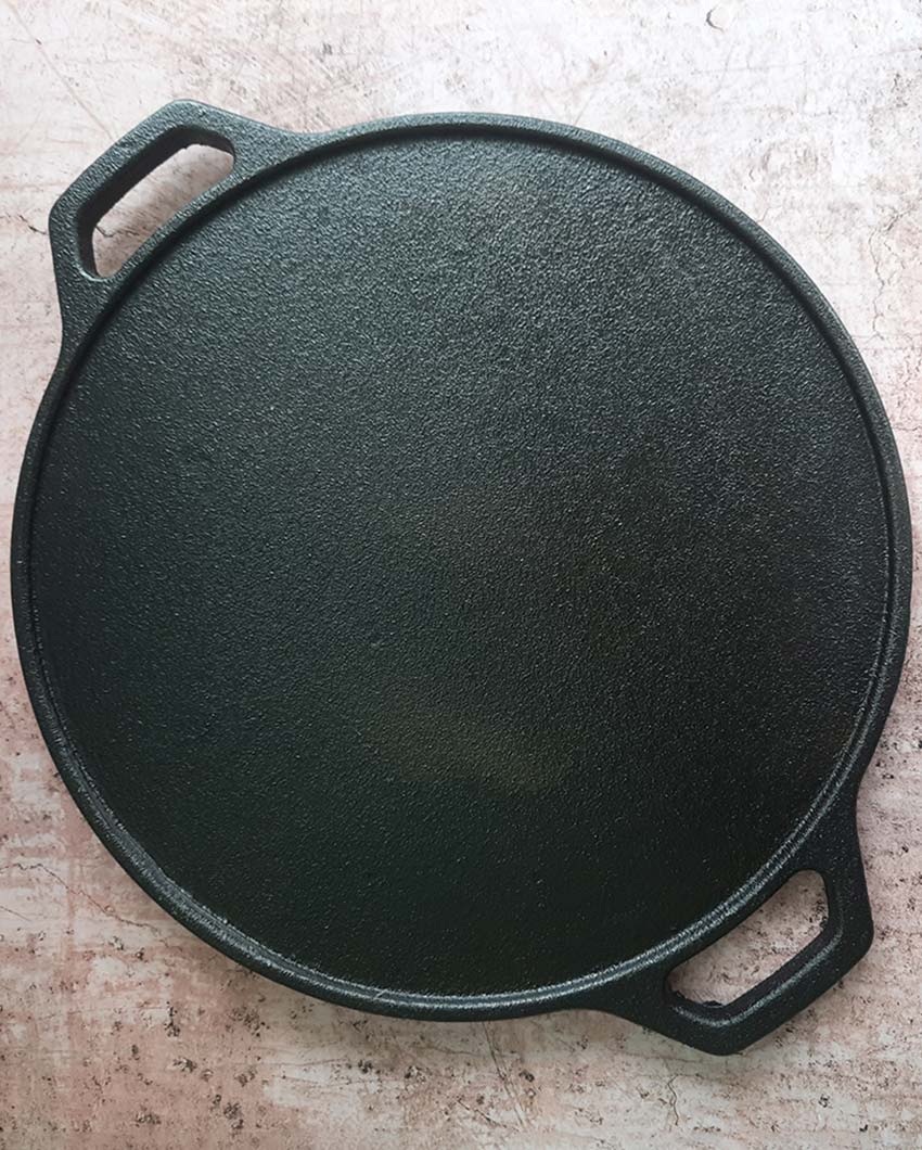 Premium & Durable Crispy and Fluffy Dosas Cast Iron Double Handle Black Tawa | 15 x 12 inches