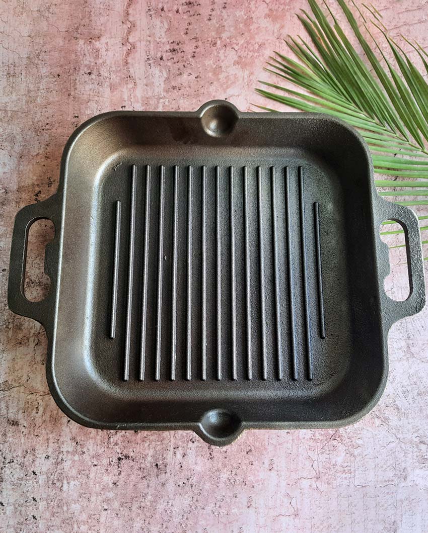 Elegant & Stylish Perfect Grilled Textures Cast Iron Black Grill Pan | 13 x 10 x 2 inches