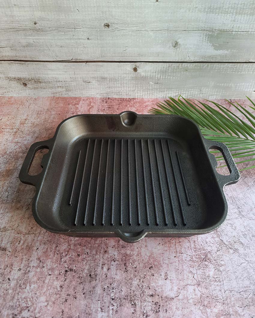 Elegant & Stylish Perfect Grilled Textures Cast Iron Black Grill Pan | 13 x 10 x 2 inches