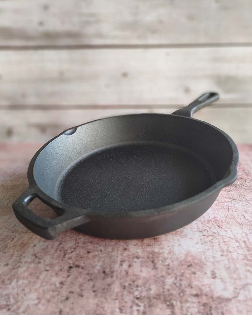 Robust & Heavy Duty Searing, Frying and Baking Cast Iron Black Skillet | 16 x 10 x 2 inches