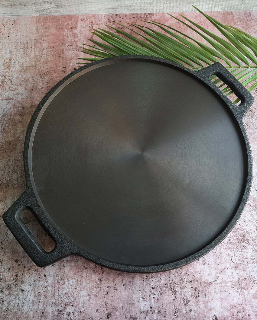 Superior Heat Distribution Even Cooking Cast Iron Double Handle Smooth Dosa Tawa | 15 x 12 inches