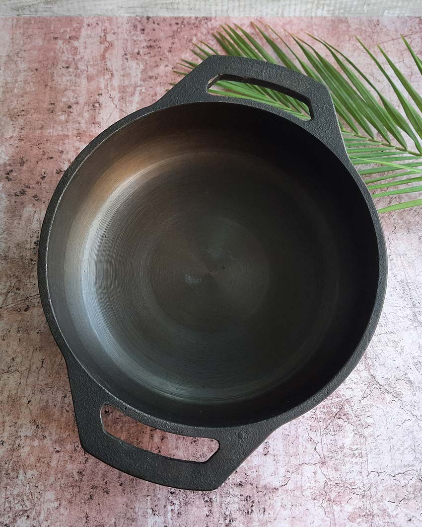 Handcrafted Better Stability Cast Iron Smooth Flat Black Kadai