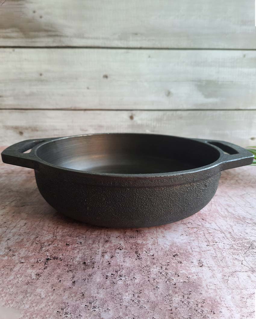 Handcrafted Better Stability Cast Iron Smooth Flat Black Kadai