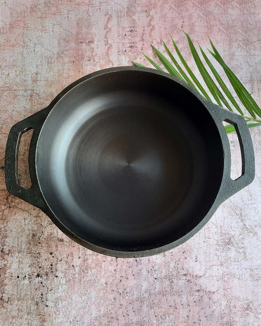 Handcrafted Better Stability Cast Iron Smooth Flat Black Kadai