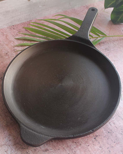 Essential & Healthy Oil Free Cooking Cast Iron Smooth Black Fry Pan | 16 x 10 inches