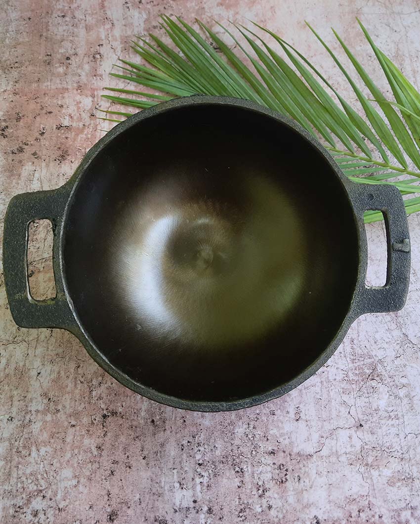 Authentic & Heavy Gauge Indian Cooking Cast Iron Smooth Black Kadai