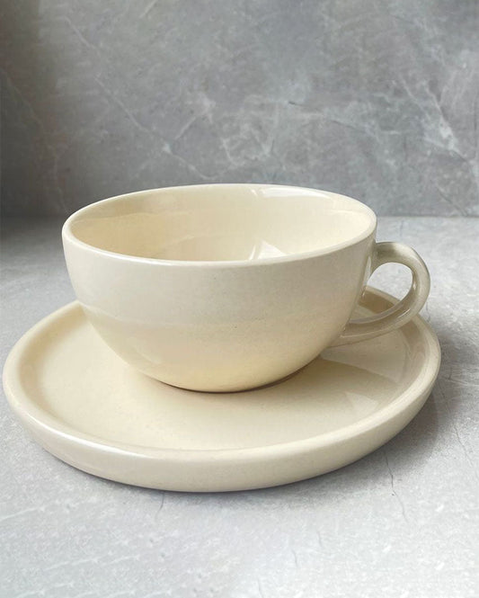 Blanche Latte Ceramic Cup & Saucer | Set of 1 Cup & 1 Saucer