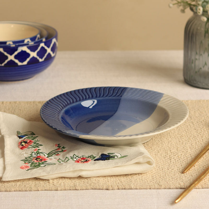 Elegante Blue Bird Ceramic Deep Pasta Plate | 9 inches