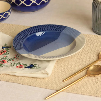 Elegante Blue Bird Ceramic Deep Pasta Plate | 9 inches