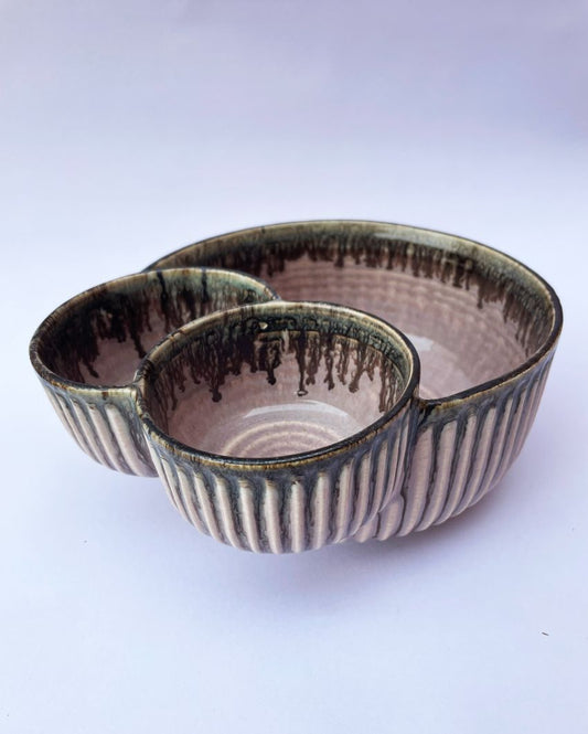 Roseate Double Dip Ceramic Serving Bowl