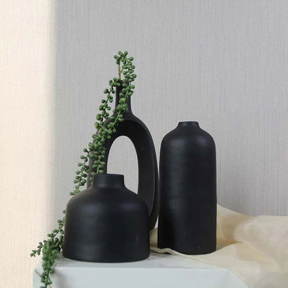 Ceramic Black Gang Vases | Set of 3