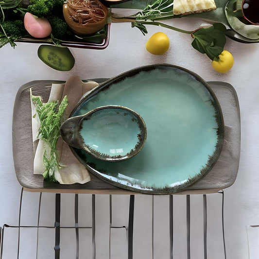 Sea Green Ceramic Dip Platter | 10 x 8 Inch Default Title
