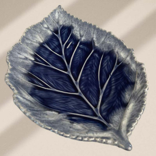 Blue Leaf Ceramic Serving Platter | 9 x 8 Inch Default Title