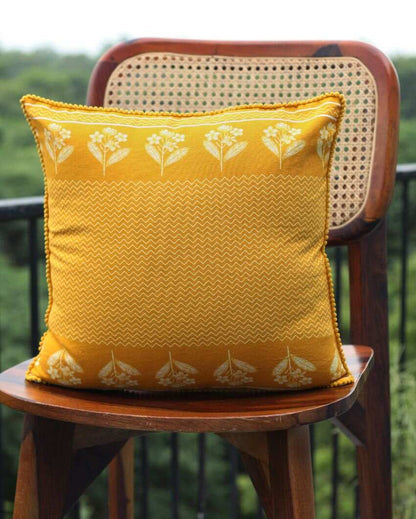 Champka Yellow Cotton Cushion Covers | 16 x 16 inches