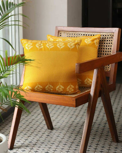 Champka Yellow Cotton Cushion Covers | 16 x 16 inches