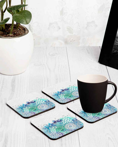 Elegant Wooden Abstract Flowers Coasters With Gift Box | Set of 4 | 4 x 4 inches