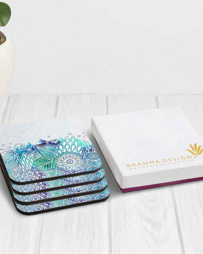 Elegant Wooden Abstract Flowers Coasters With Gift Box | Set of 4 | 4 x 4 inches