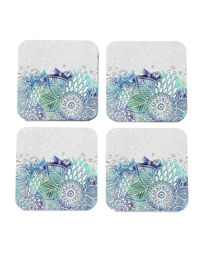 Elegant Wooden Abstract Flowers Coasters With Gift Box | Set of 4 | 4 x 4 inches