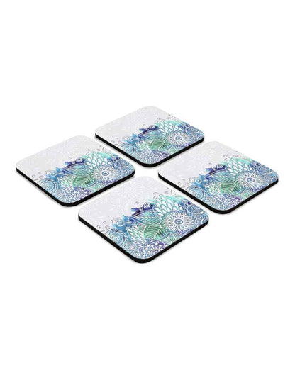 Elegant Wooden Abstract Flowers Coasters With Gift Box | Set of 4 | 4 x 4 inches