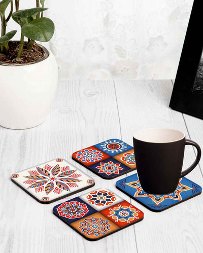 Charming Wooden Floral Tiles Coasters With Gift Box | Set of 4 | 4 x 4 inches