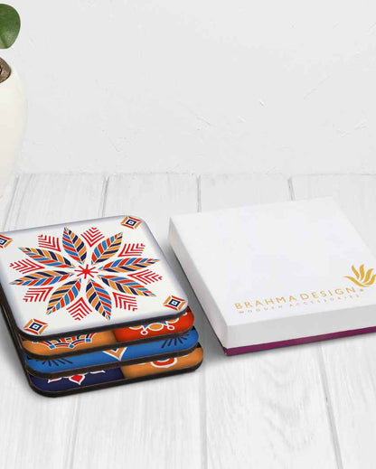 Charming Wooden Floral Tiles Coasters With Gift Box | Set of 4 | 4 x 4 inches