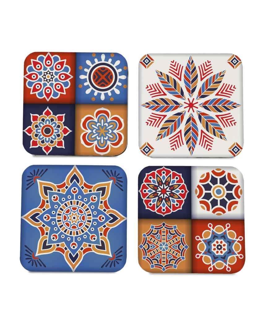 Charming Wooden Floral Tiles Coasters With Gift Box | Set of 4 | 4 x 4 inches