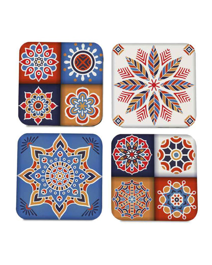 Charming Wooden Floral Tiles Coasters With Gift Box | Set of 4 | 4 x 4 inches