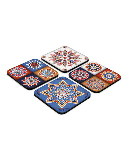 Charming Wooden Floral Tiles Coasters With Gift Box | Set of 4 | 4 x 4 inches