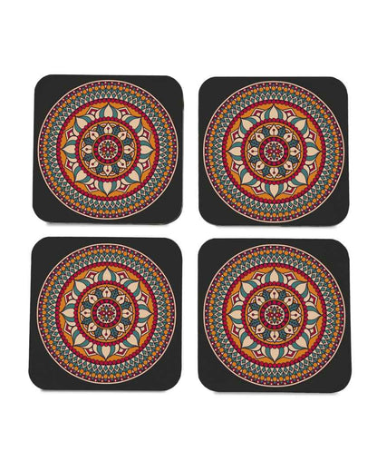 Rustic Wooden Red Mandala Coasters With Gift Box | Set of 4 | 4 x 4 inches